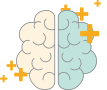 A cartoon illustration of a brain with a yellow cross on it.