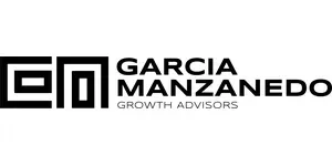 Logotipo en blanco y negro: iniciales “GM” en diseño geométrico con el texto “GARCIA MANZANEDO GROWTH ADVISORS”.