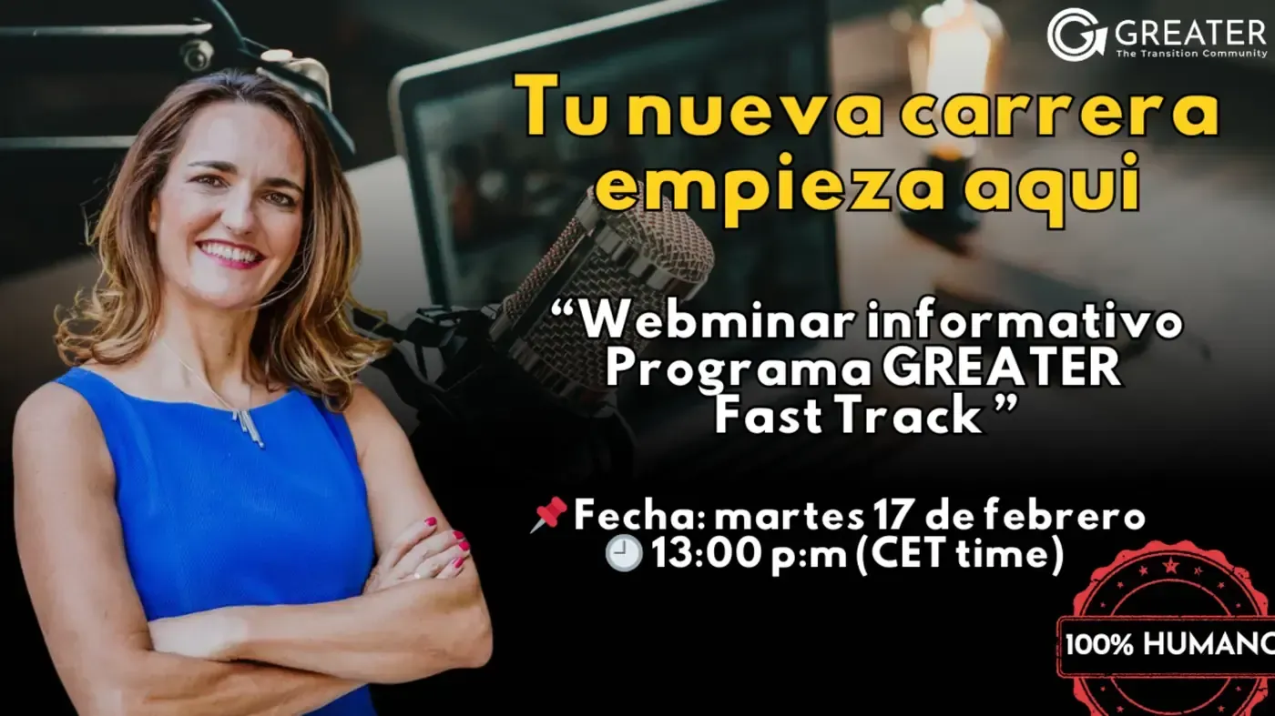 Cartel promocional de un seminario sobre emprendimiento femenino a través de franquicias. Una mujer sostiene una tableta.