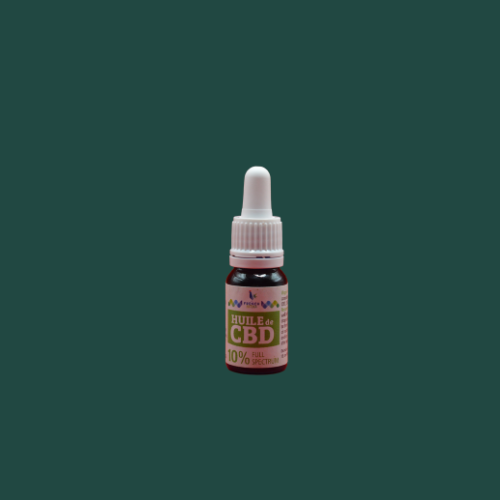 Une petite bouteille d'huile de cbd avec un compte-gouttes sur fond vert.