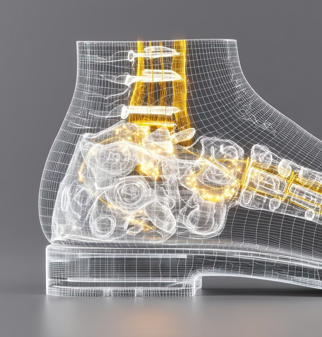 Chaussure aux rayons X avec structure osseuse visible
