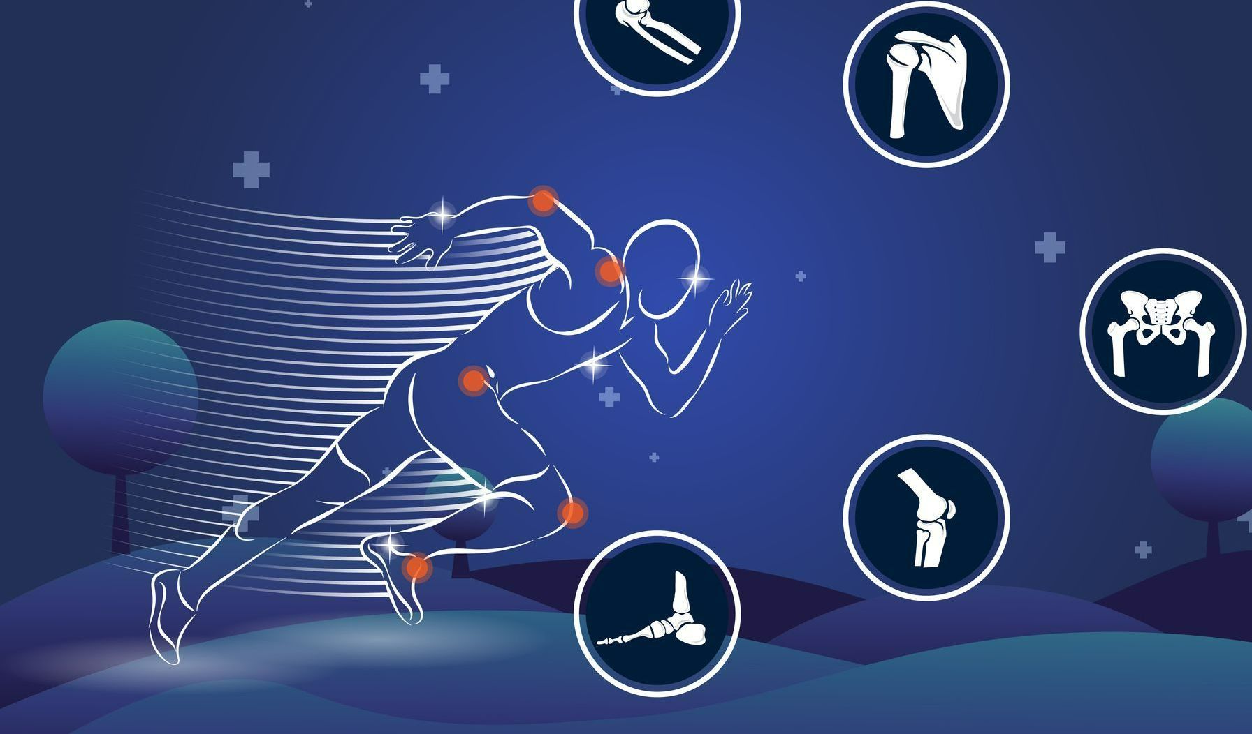 Silhouette de joggeur avec points sur le corps et sigles avec os