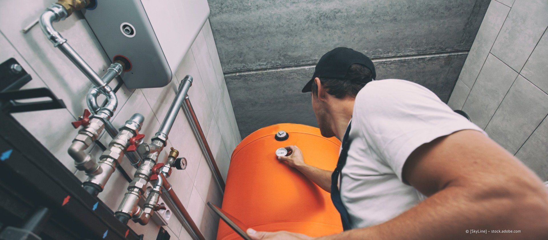 Mitarbeiter der van Paridon GmbH prüft Heizung