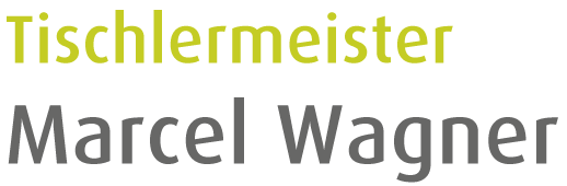 „Tischlermeister“ in hellgrüner Schrift über „Marcel Wagner“ in grauer Schrift.