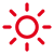 Soleil rouge avec des rayons.