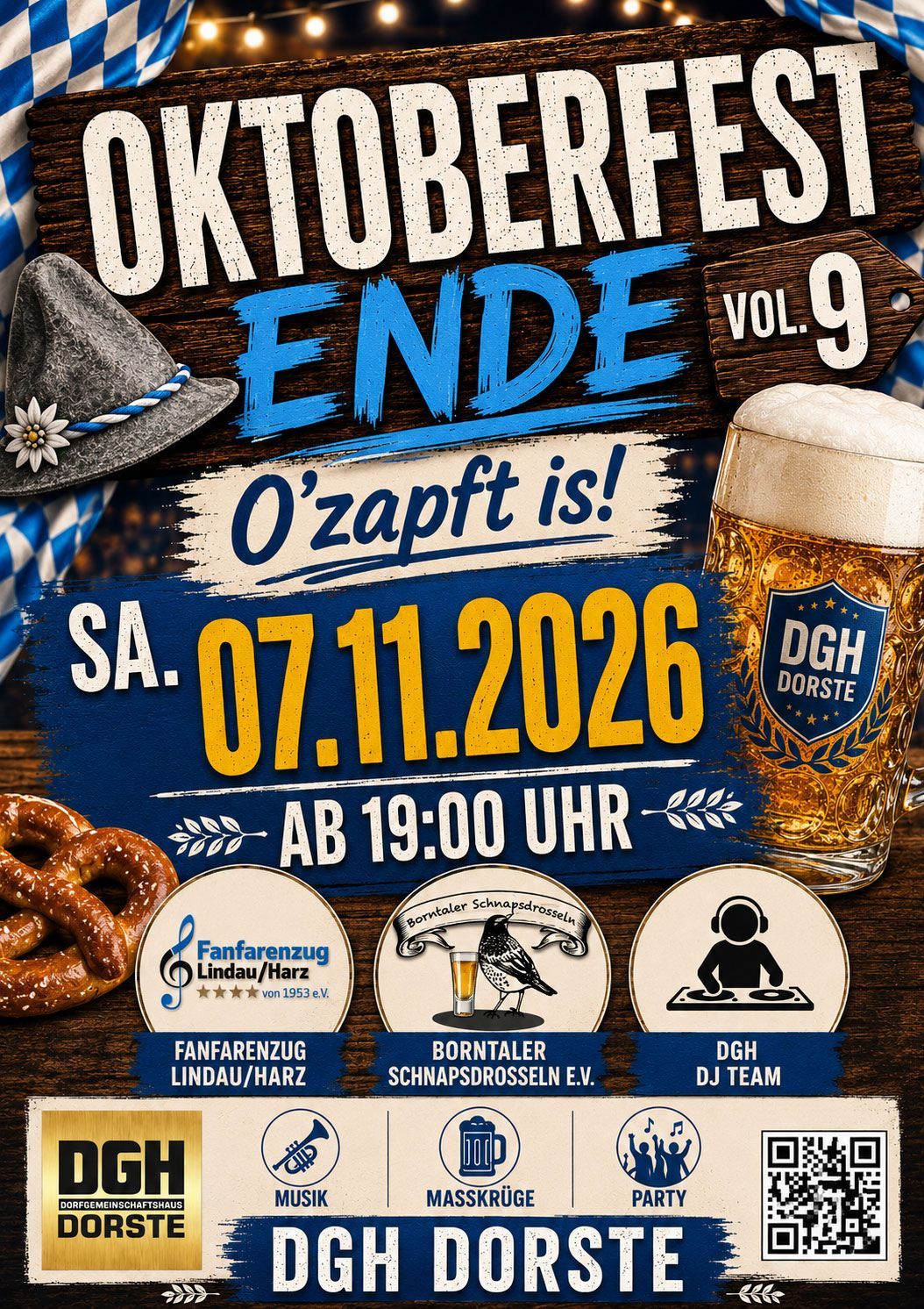 Oktoberfest Ende Vol. 9 poster with beer, pretzels, and date 07.11.2026 at 19:00 Uhr