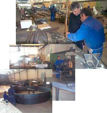 Un collage de fotografías de hombres trabajando en una fábrica.