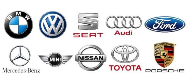 Logotipos de marcas de automóviles: BMW, Volkswagen, SEAT, Audi, Ford, Mercedes-Benz, MINI, Nissan, Toyota, Porsche.