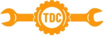 Logotipo naranja de un engranaje con una llave inglesa y las letras &laquo;TDC&raquo; en el centro
