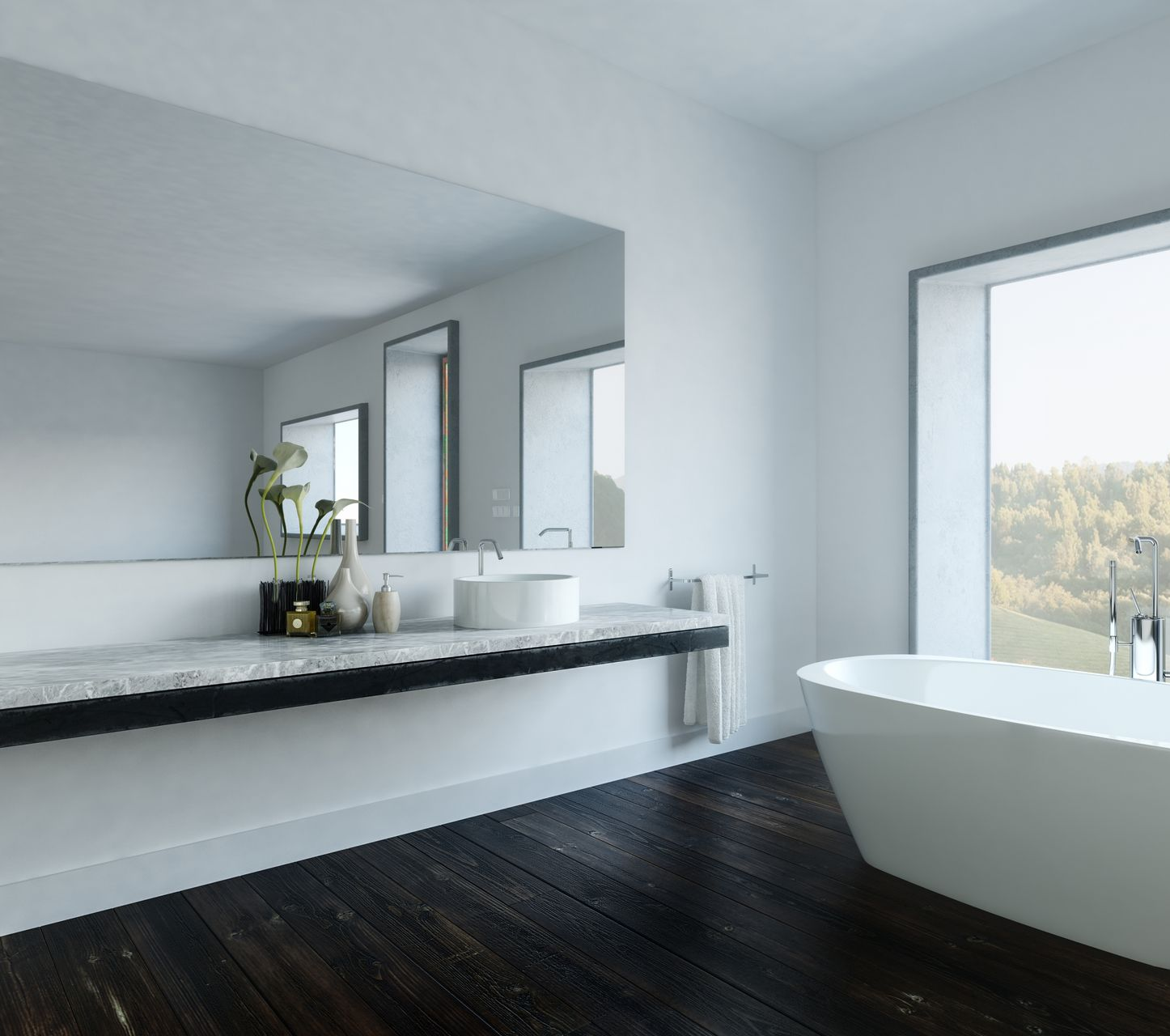 Salle de bains avec miroir XXL