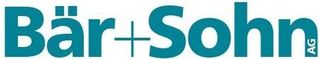 Ein blaues Logo mit der Aufschrift „bar + sohn“ auf weißem Hintergrund