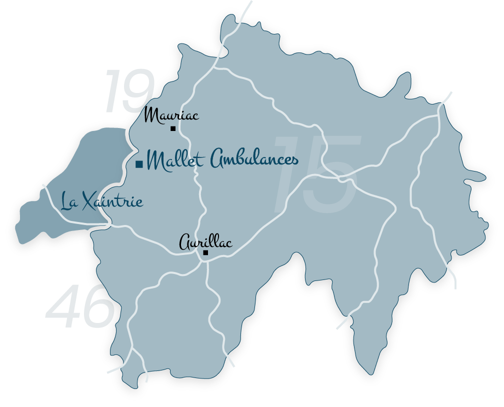 Zone d'intervention de Mallet Ambulances, Cantal et  départements limitrophes