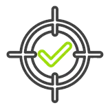Un objetivo con una marca de verificación verde en el medio.