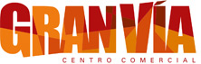 Logotipo del centro comercial Granvía en naranja y rojo con un perfil urbano estilizado y el texto pequeño “Centro Comercial”.