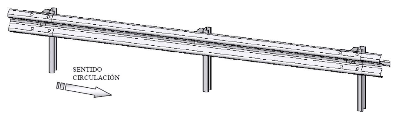 Barandilla de carretera con flecha de dirección.