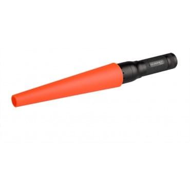 Varita de tráfico de color naranja y negro, a menudo utilizada para dirigir el tráfico.