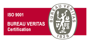 Un logotipo rojo y blanco para la certificación Bureau Veritas.