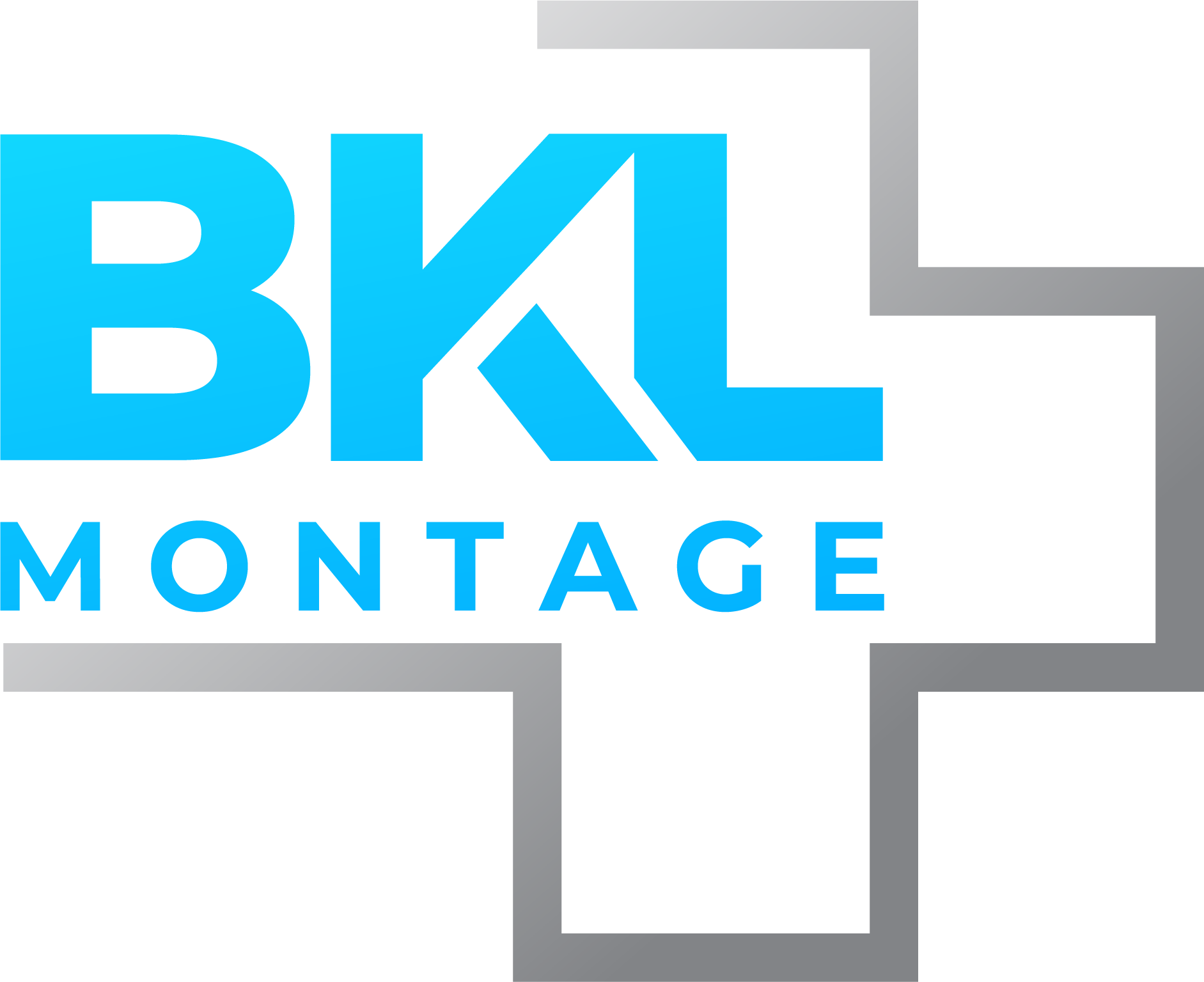 Ein blau-graues Logo für BKL Montage mit einem Kreuz in der Mitte.