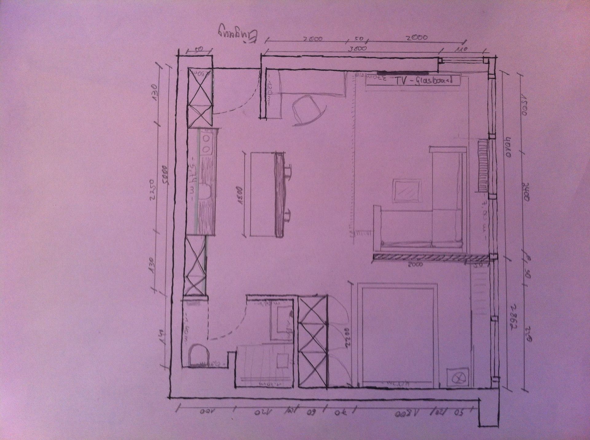 Eine Zeichnung eines Raumes mit Maßangaben