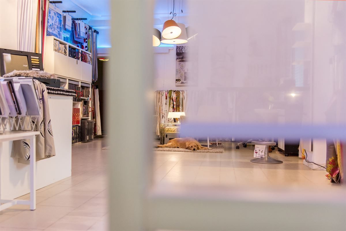 Ein verschwommenes Bild eines Zimmers mit einem lila Vorhang, der von der Decke hängt.