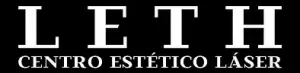 Logotipo de LETH, centro de estética láser. Texto blanco sobre fondo negro.