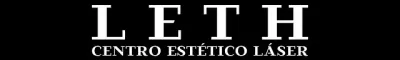 Logotipo de LETH, centro de estética láser. Texto blanco sobre fondo negro.