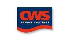 Das logo von cws pulverlacke ist blau und rot.