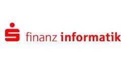 Ein rot-weißes Logo für ein Unternehmen namens Finanzinformatik.