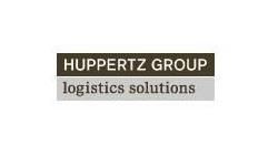 Das Logo der Huppertz Group Logistics Solutions steht auf weißem Grund.