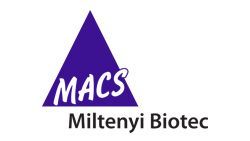 Das Logo von Macs Miltenyi Biotec ist ein violettes Dreieck auf weißem Hintergrund.