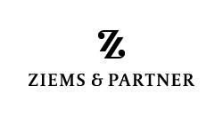 Ein schwarz-weißes Logo für Ziems & Partner auf weißem Hintergrund.