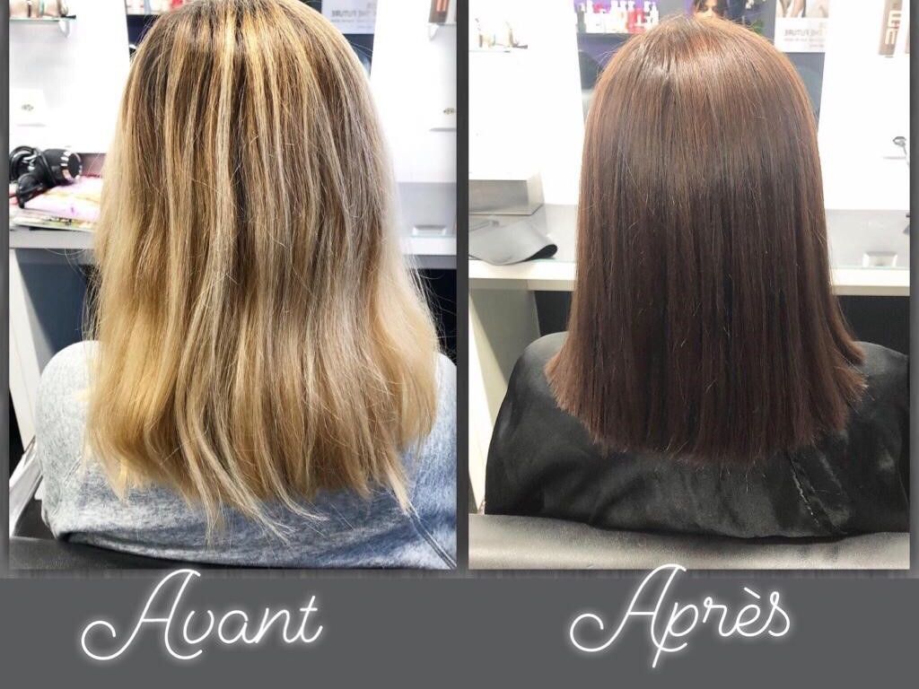 Avant après couleur châtain foncé - SD Coiffure