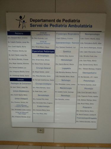 Inicie sesión en un servicio ambulatorio pediátrico que incluya el listado del personal médico por especialidad.