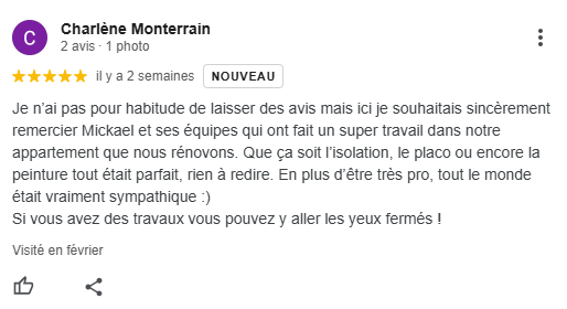Avis google d'un client