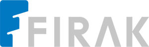 FIRAK Oy -logo, jossa tyylitelty sininen kuvake vasemmalla