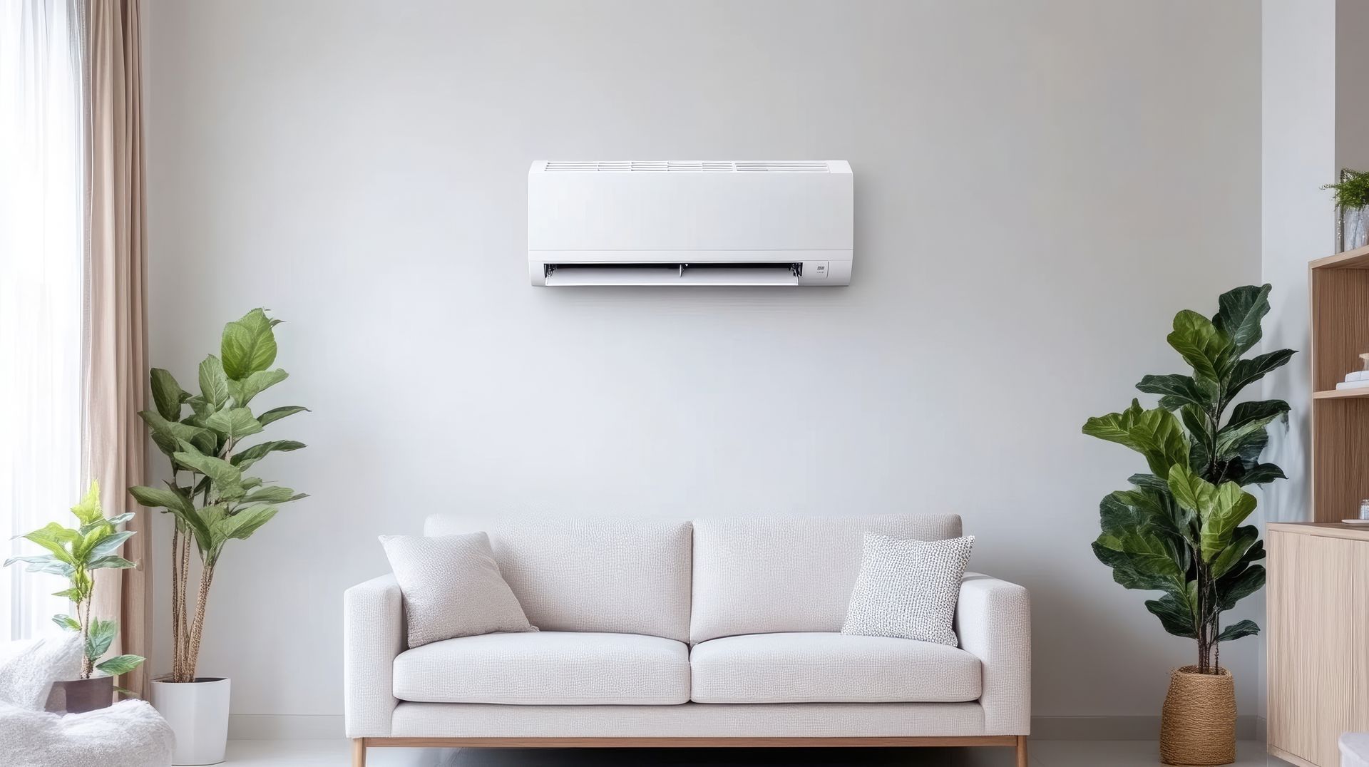 Unité de climatisation au-dessus d'un canapé.