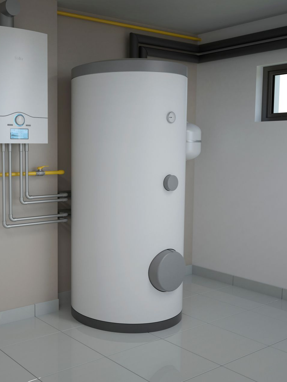 Chauffe-eau thermodynamique dans une buanderie.