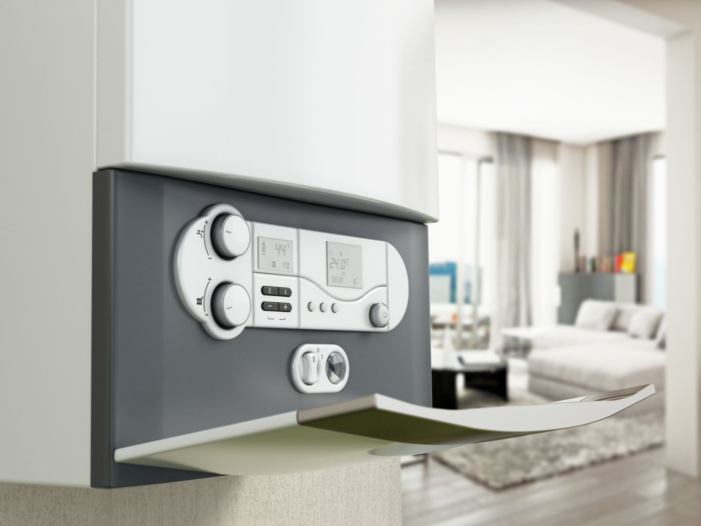 Panneau de commande de chaudière à gaz avec affichage numérique.