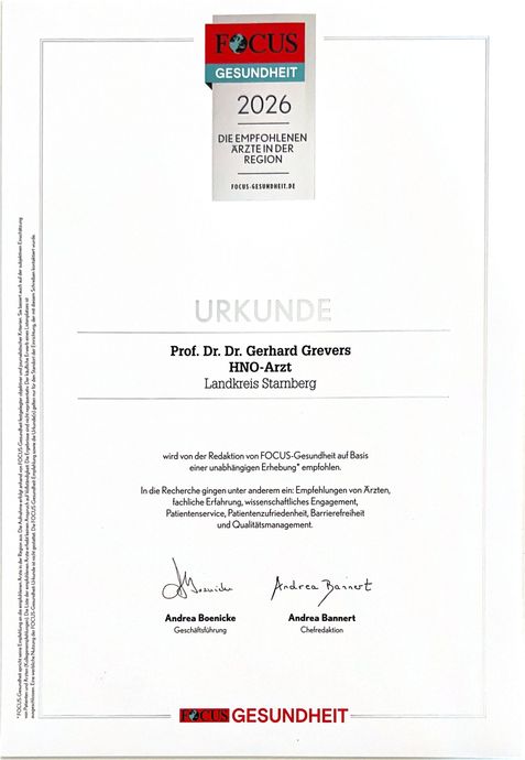 FOCUS-Urkunde Prof. Grevers