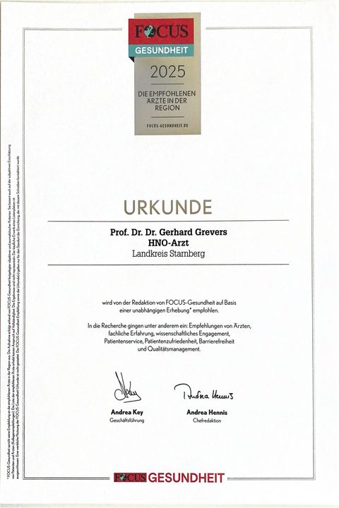 FOCUS-Urkunde Prof. Grevers