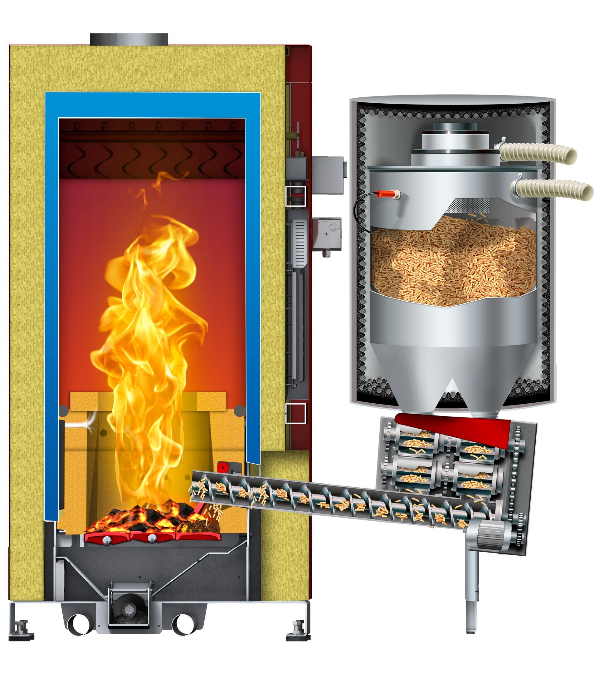 Schemazeichnung einer Anlage für eine Holzpellet-Heizung