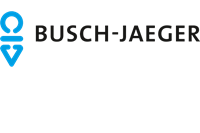 Das Logo von Busch-Jaeger ist blau und schwarz auf weißem Hintergrund.