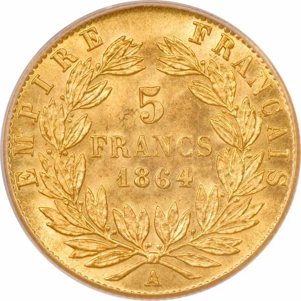 Pile pièce de 5 francs Napoléon or