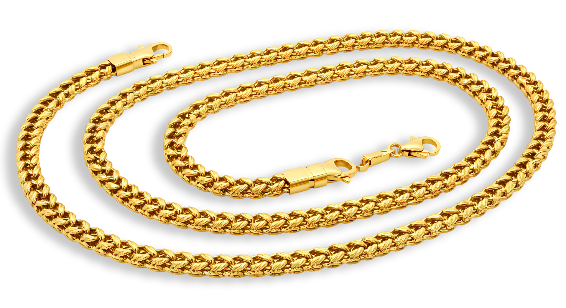 Un collier en or posé au sol.