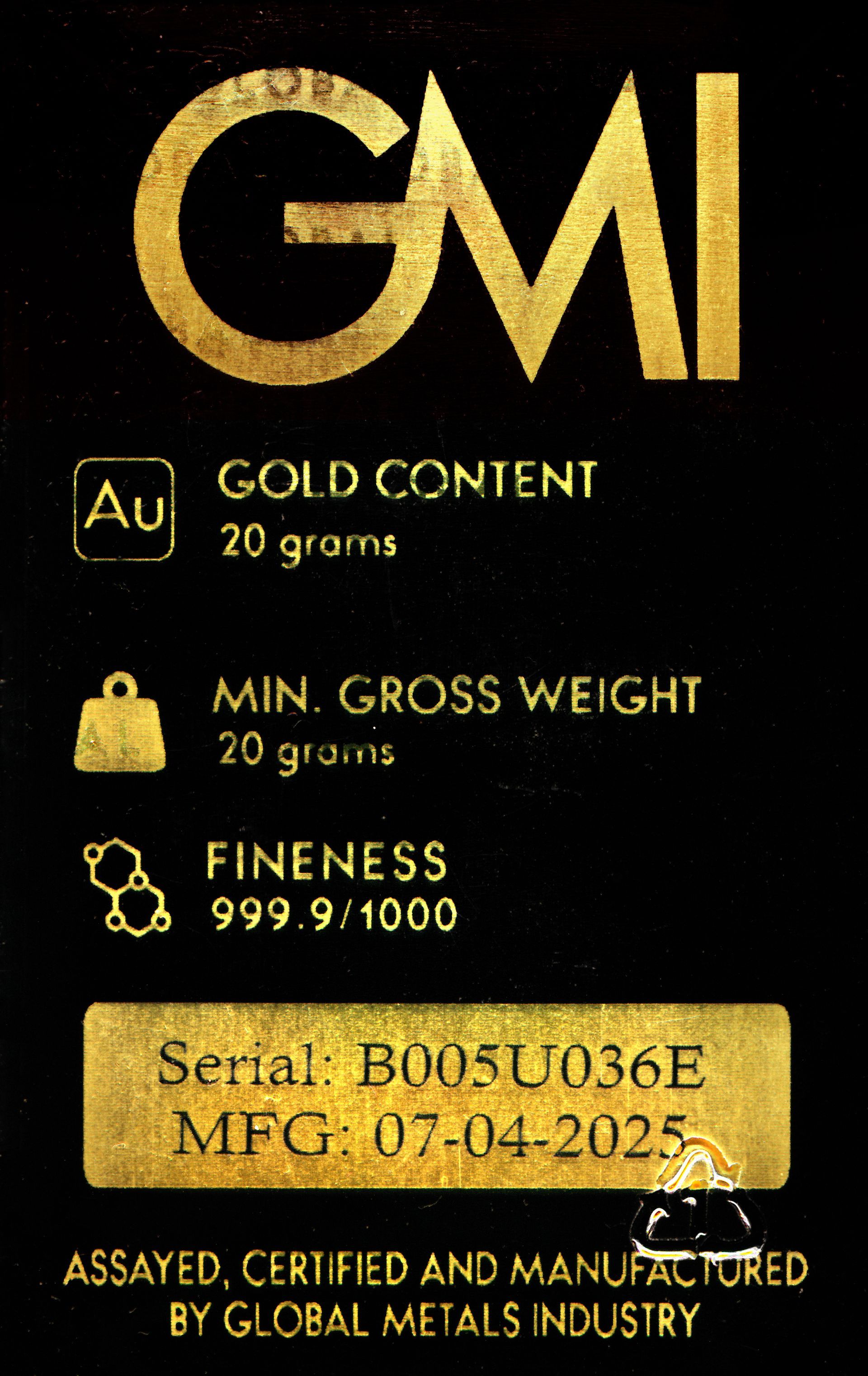 Information d'un lingotin sous scellé or 20g