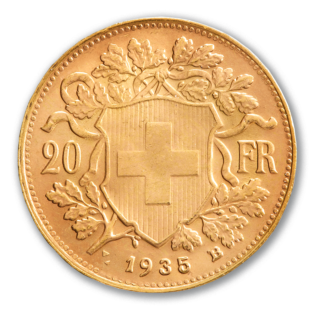 Une pièce en or de 20 francs suisses.