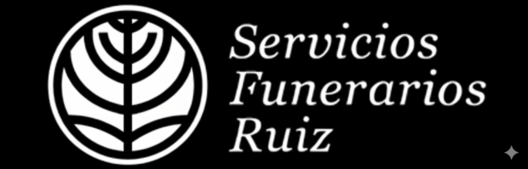 Logotipo para Servicios Funerarios Ruiz, que incluye emblema y texto en color blanco sobre fondo negro.