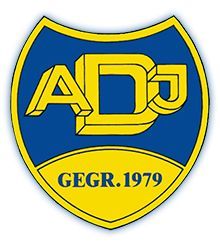 Schildlogo mit blauem Hintergrund, gelbem Rand und den Schriftzügen 