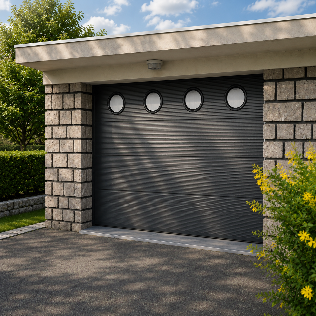 Porte de garage blanche avec fenêtre