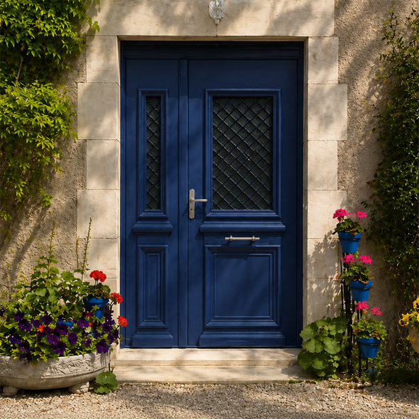 Porte d'entrée vitrée entrouverte